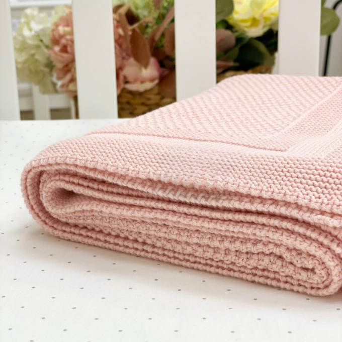 Paturica bebe Cosy tricotata din bumbac roz (2)